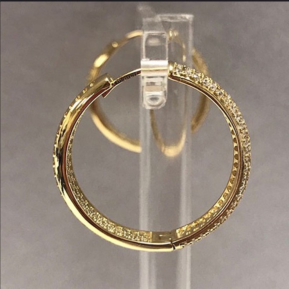 14K Gold Vermeil Infinity Pavé Hoop Earrings-Boutique - Picture 4 of 5